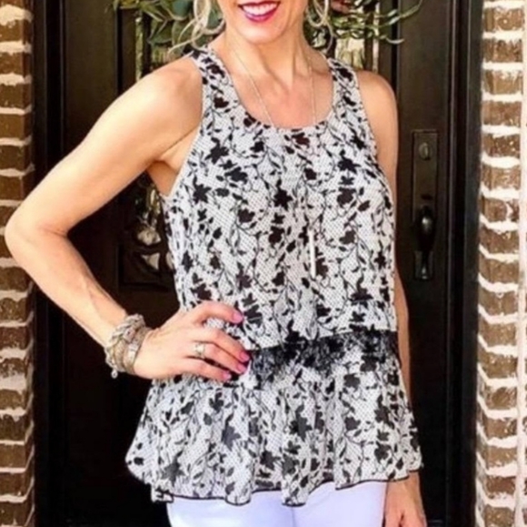 CAbi Tops - Cabi Everything Top Women's S Black Floral Babydoll Retro 90s Beach Vacation